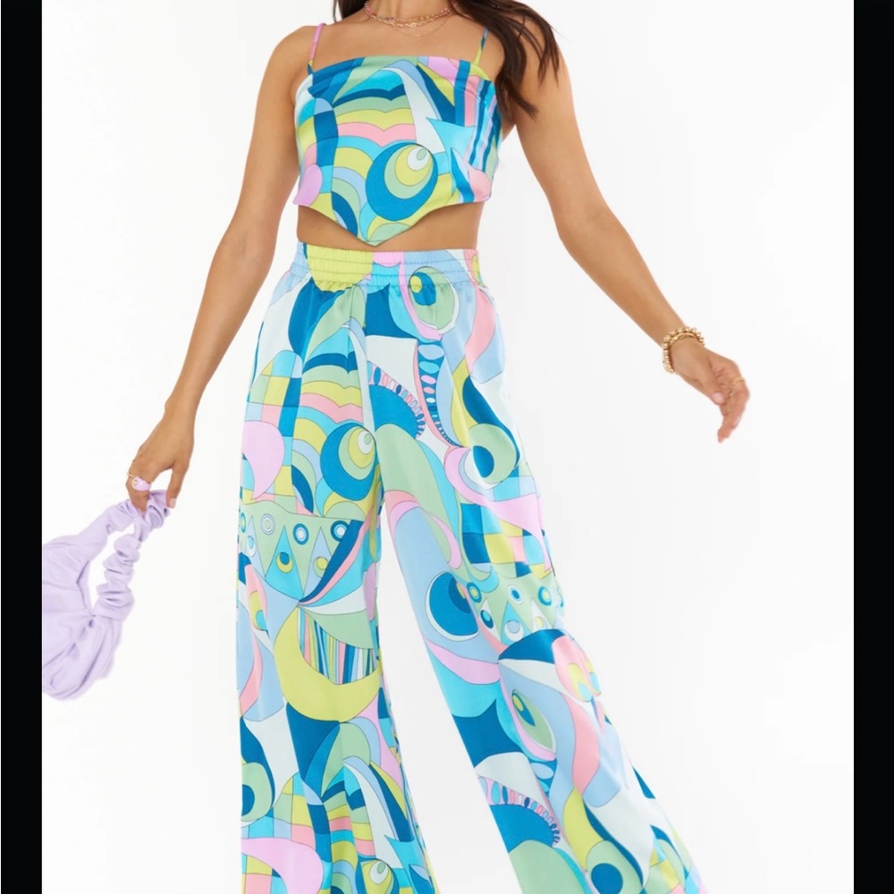 Show Me Your Mumu Go Go Luxe Satin Matching Set Irwin Pants and Scarf Top Medium